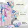 4 Pcs Shower Curtain Sets, Cute Unicorn Mermaid Cub Kids Rainbow Waterproof Bathroom Sets with Non-Slip Rugs, Toilet Lid Cover and Bath Mat,