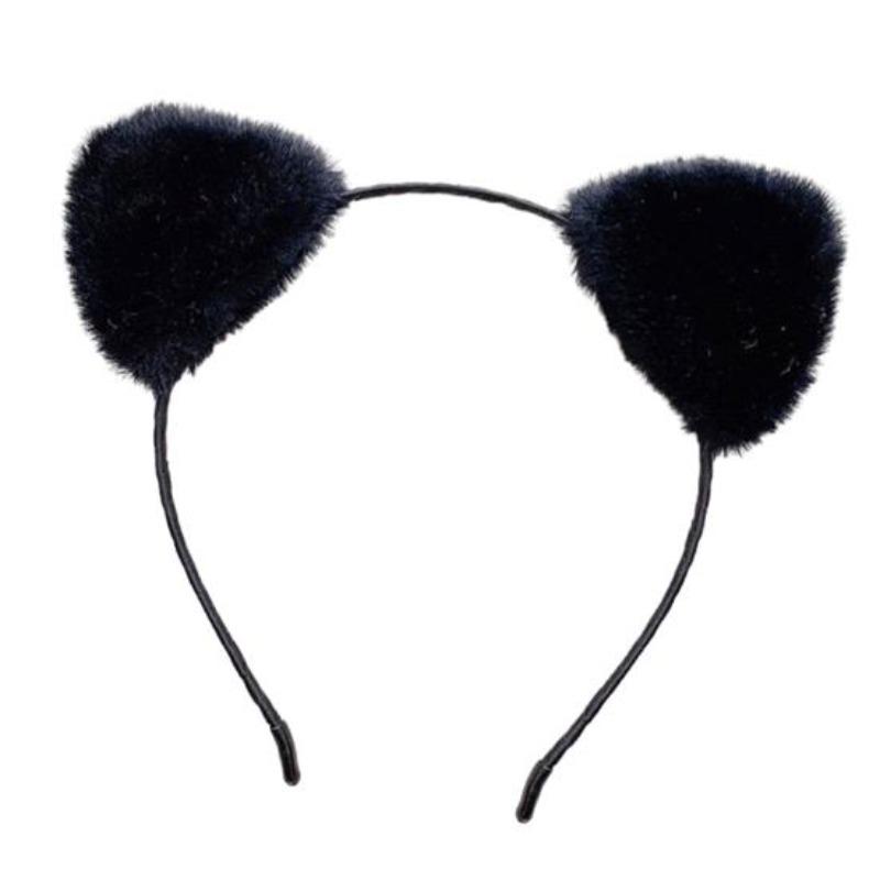 Women Hairband Soft Fluffy Plush Cartoon Kitty Ear Decor Elastic Narrow Brim Anti-slip Regular Fit Solid Color Head Decoration Hair Hoop