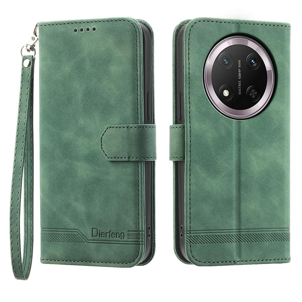 DIERFENG DF-03 Skórzane Etui Na Honor Magic8 Lite 5G / X70 5G / X9d 5G Wzór Linii Portfel Pokrowiec na Telefon z Paskiem na Nadgarstek