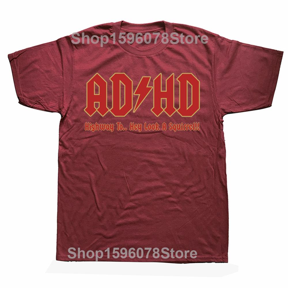 Funny ADHD Highway to... Hey look a squirrel Graphic T-shirts Men Fashion Casual Tshirt 100% Cotton Loose Oversized T Shirt