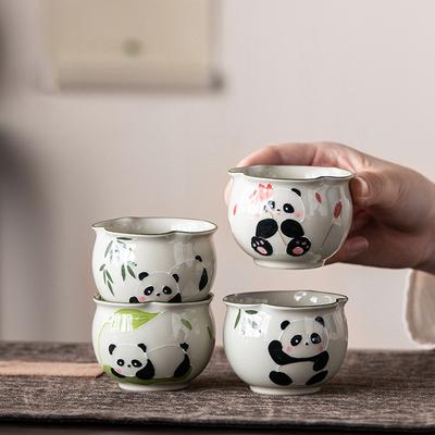 1 Stk. Chinesische handbemalte Panda Porzellan Teetasse Retro Handgemachte Keramik Teetasse Teeschale Reise Teegeschirr Haushalt Meistertasse 90ml