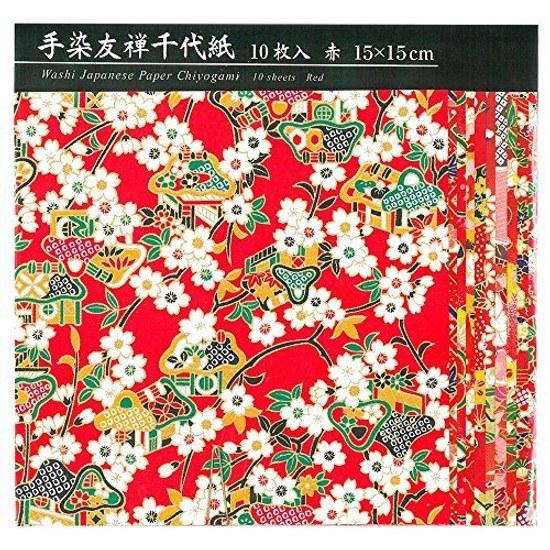Ehime Paper Co. Washi Hand-dyed Yuzen Chiyogami Red 15cm Square 10 Sheets TZM-5015R
