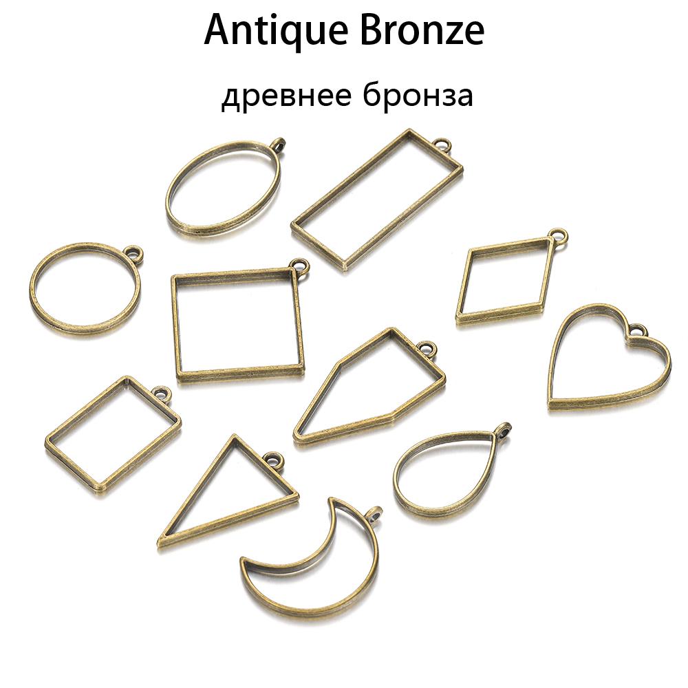 11-22Pcs Metal Geometric Hollow Frame Bezel Border Molds UV Epoxy Resin Molds For DIY Jewelry Making Findings Round Pendants