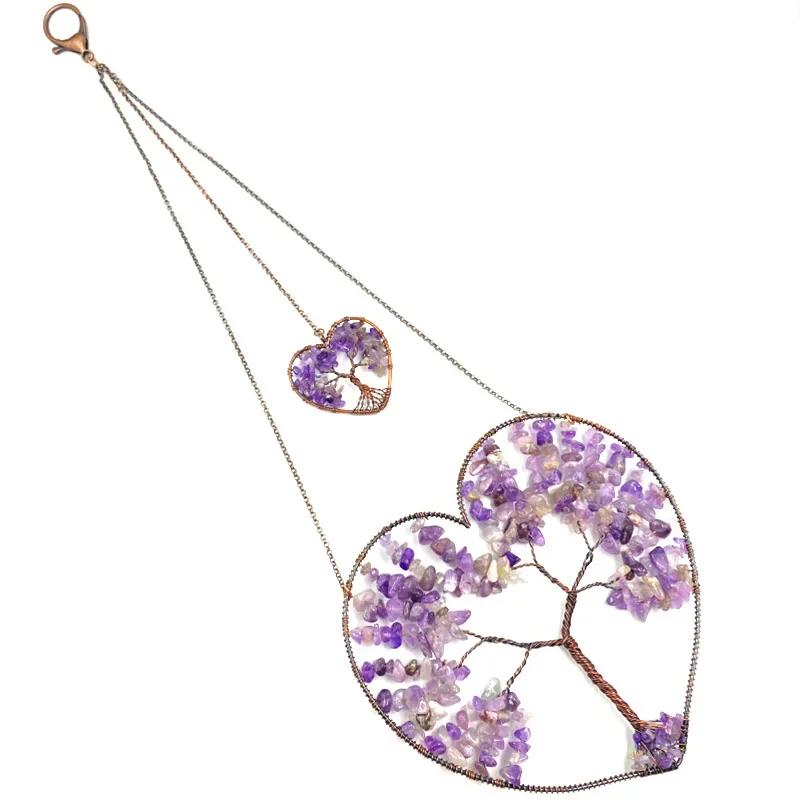 Dreamcatcher Double Heart Tree of Life Hanging Ornament Chakra Feng Shui Gemstones Spiritual Meditation Garden Home Decoration
