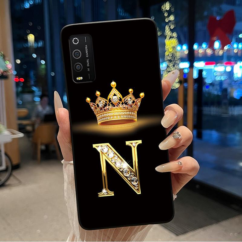 Case For TCL 205 4187D Bumper Black Silicone Shockproof Soft Casing Lucky Exclusive Initial Letter Luxury Crown Pattern Cover