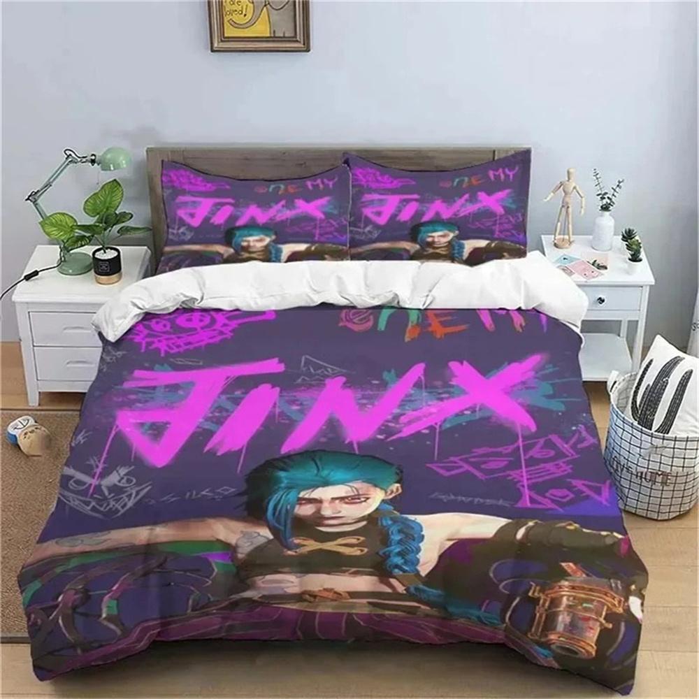 Cartoon Jinx Arcane League Of Legends Bedding Set Twin Queen King Full Size Single Double Duvet Cover Pillowcase Bed Boys Girls 135x200cm