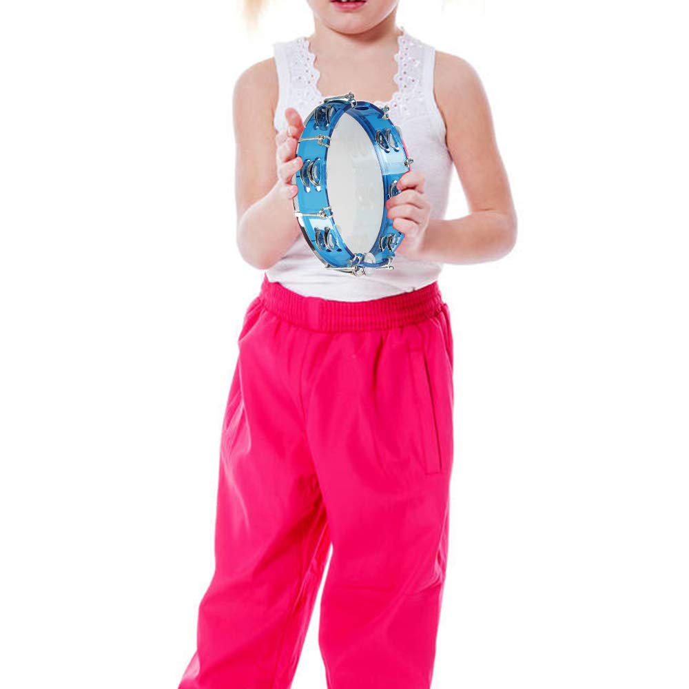 ENNBOM Round Tambourine, Jingle Bells, 2 Rows, Adjustable Rhythm, 27cm (Blue)