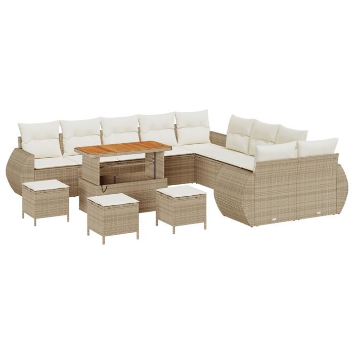 VidaXL Ensemble de Canapés Jardin 14 Pièces avec Coussins Beige Poly Rotin Acacia 3361941
