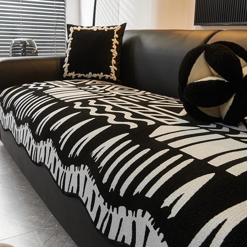 Special-Shaped Black Sofa Cushion Universal In All Seasons  New Seat Cushion Fixed Non-Slip Light Luxury High-End Sofa Cover