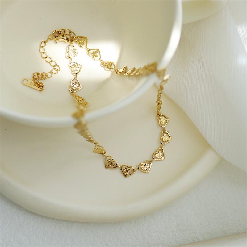 Gold Plated Heart-Shaped Hollow Bracelet - Fashion Jewelry 