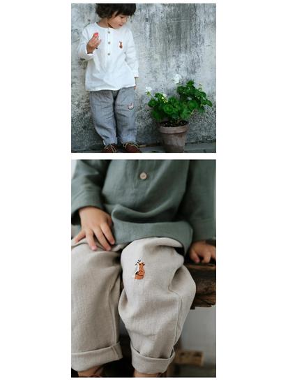 Boys' Cotton-Linen Elastic Waist Pants for Small & Medium Kids – Solid Color, Lightweight, Mosquito-Repellent Trousers