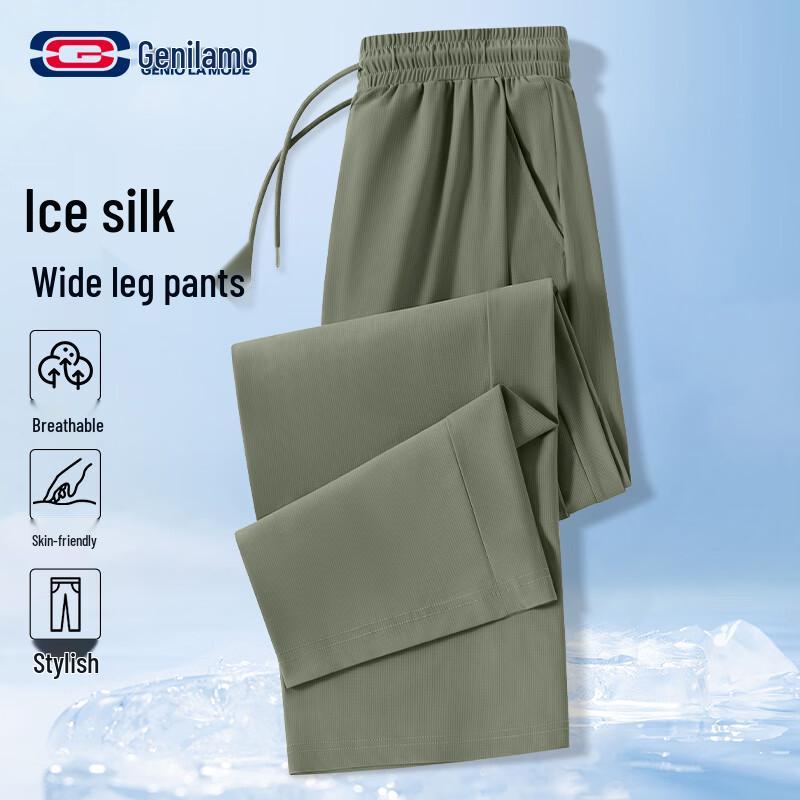 GENIOLAMODE Men's Ice Silk Wide-Leg Casual Pants