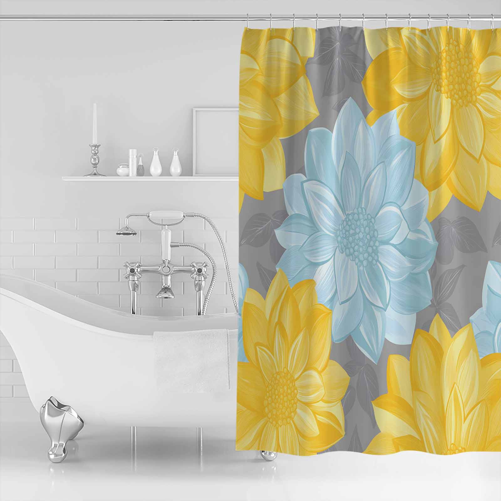 

Винтажная желто-серая цветочная занавеска для душа, художественный красочный коврик для ванной, украшение для домашнего декора 122x183cm