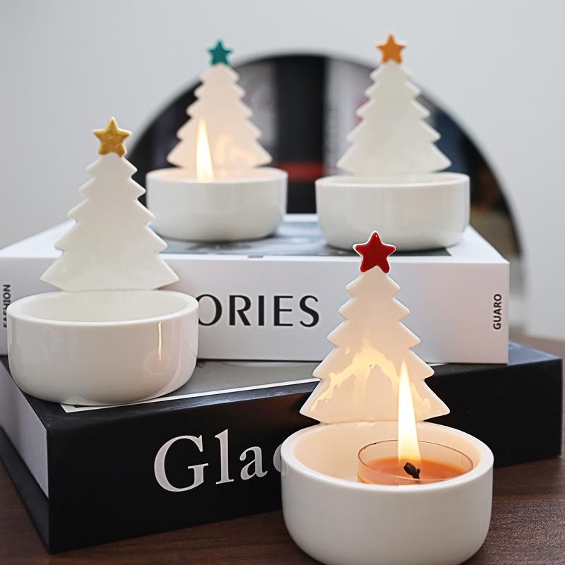 Ceramic Christmas Candle Holder for Holiday Decor Tealight Candle Stand Christmas 2025 News Decoration