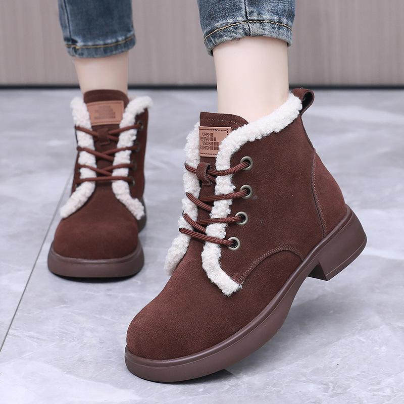 Fashion GKTINOO Snow Boots Women Genuine Leather Platform Sole Round Toe Warm Fur Sewing Design Winter 2024 Ladies Shoes Handmade