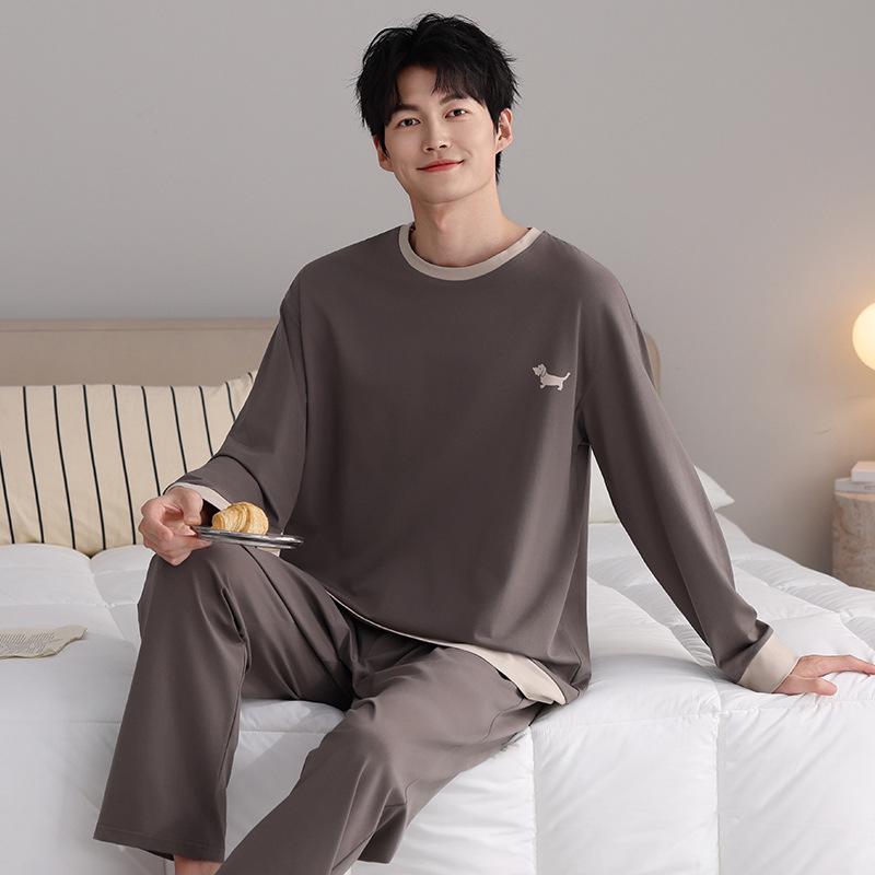 Damen Pyjama-Set aus gerippter Baumwolle - Langarm, lange Hose, sportlich-lässig, Herbststil, auch draußen tragbar