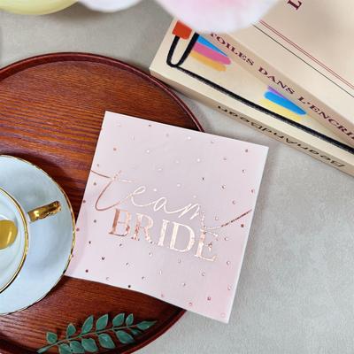 16-Pack 3-Ply Pink Team Bride Golden Foil Napkins for Wedding, Disposable Paper Napkins for Hotel, Restaurant, Party Decorations