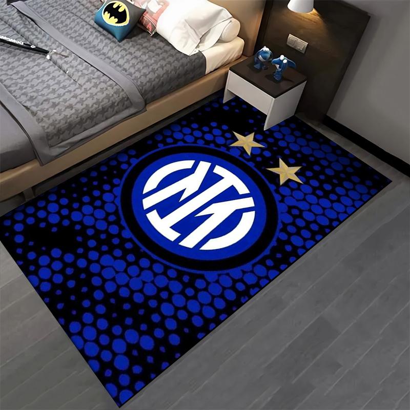 Tappeto Logo Inter Milan, Design Blu e Nero con Accenti Stellati Adatto per l'uso come antiscivolo per soggiorno camera da letto divani