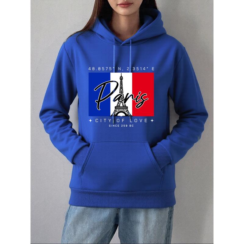 Paris City Of Love Printing Hoodies Women Autumn Winter Fleece Warm Sweatshirts Basics Pocket Pullovers Casual Loose Clothes