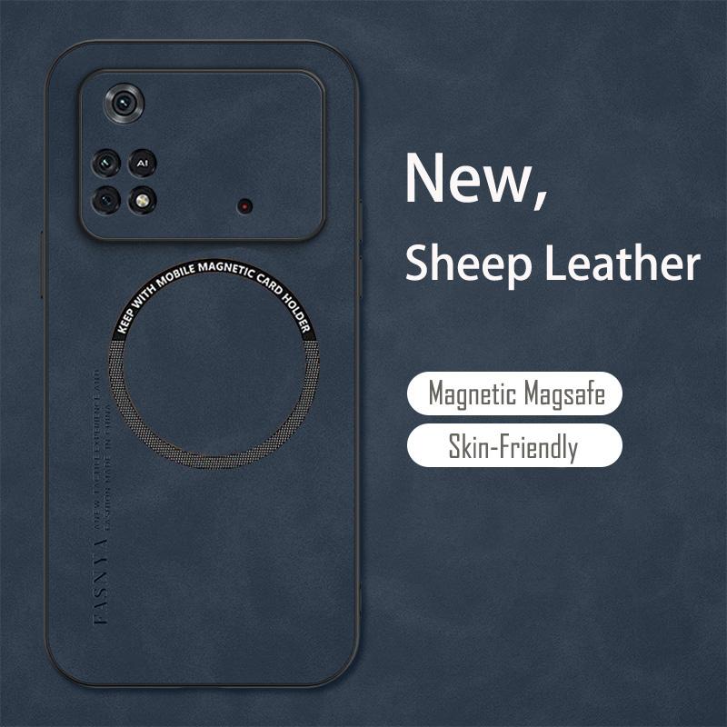 Vintage Kabartmak Koyun Derisi Doku Deri Manyetik Yumuşak Telefon Kılıfı Için Xiaomi Poco F3 F4 X3 NFC X5 F5 Pro C40 M5 M4 Pro Magsafe Koruyucu Kapak