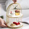 Schmiedeeisen Keramik Tortenständer Obstschale Doppelschicht Kuchenform Snack Dessertteller Displayständer Desktop Dekorativer Rahmen