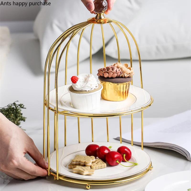 Schmiedeeisen Keramik Tortenständer Obstschale Doppelschicht Kuchenform Snack Dessertteller Displayständer Desktop Dekorativer Rahmen