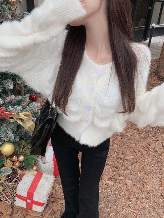 Korean Style Hollow Knit Cardigan - Autumn Winter Soft & Gentle Solid Color Sweater Coat for Women