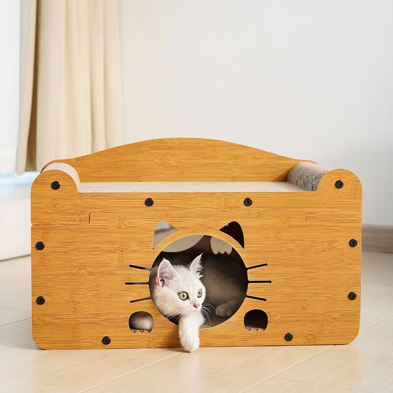 Double-Layer Cat Head Sofa Cat Bed with Scratch Board