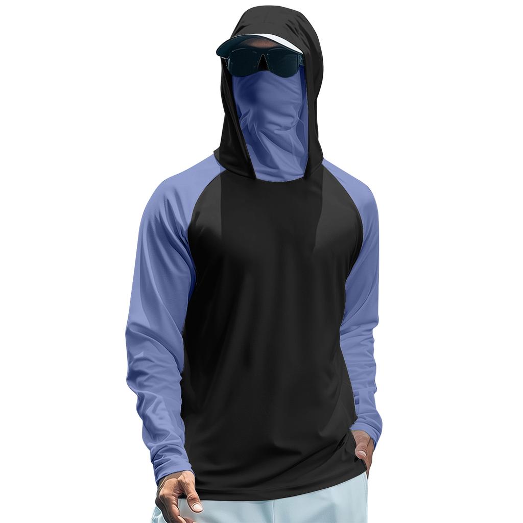Men's Summer Color Matching Quick-drying Long-sleeved T-shirt Sun Clothing Fishing Fitness Sports Hooded Long-sleeved Top