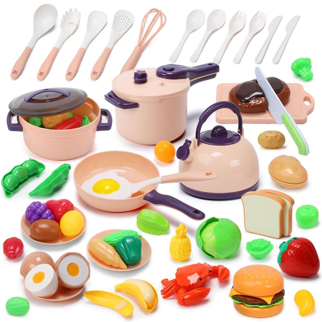 Pretend play Cute pretend educational pressure pretend cooking realistic cutting pretend birthday present set, Stone, 51-piece set, play, ingredients,