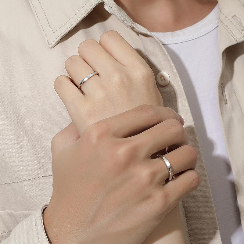 Sterling Silver Couple's Ring Korean Style S925 Sexy Design Simple Bracelet Open Couple Ring Men and Women Simple Ring Lettering