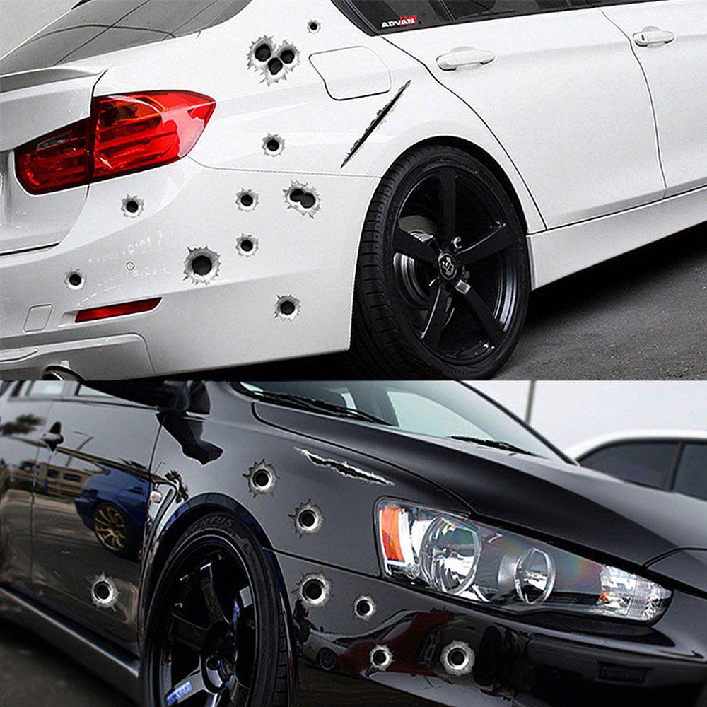 1ks Funny Car Stickers 3D Bullet Hole Car Boční samolepky Autopotahy Motocykl Škrábance Realistické vodotěsné samolepky s dírou po kulkách