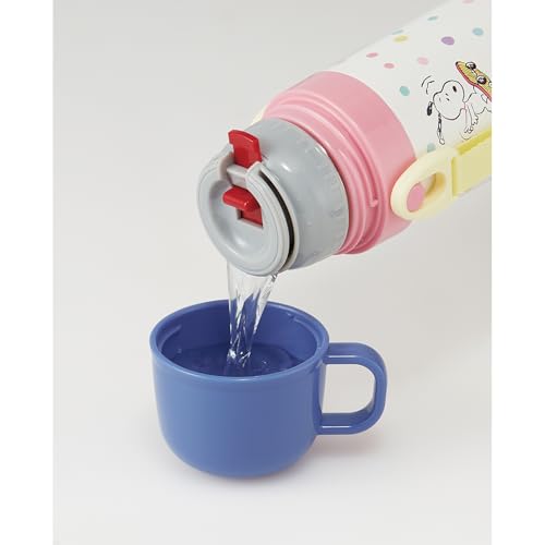 Skater Children's Water Bottle, 2-Way, 470ml (Direct Drinking) or 430ml (Cup Drinking), Snoopy Skateboard Design, for Boys and Girls, Stainless Steel,
