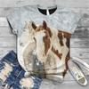 Women's T-shirt Short Sleeve Summer Everyday Animation Horse Digital 3D Print Sexy Diagonal Collar Top Loose Female Pullover