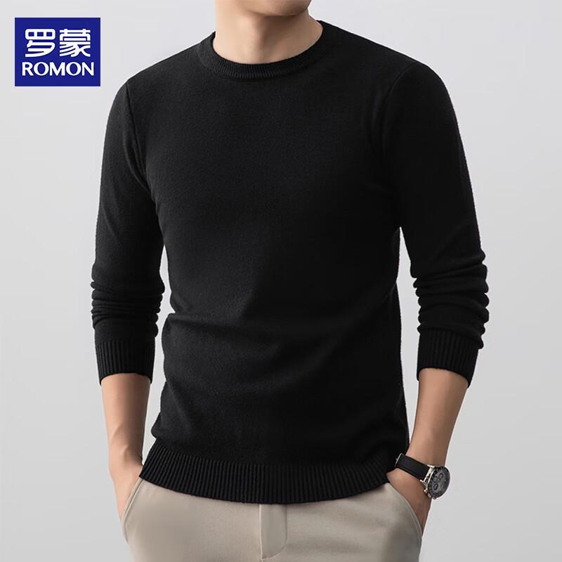 ROMON Men's Solid Round Neck Long Sleeve Sweater