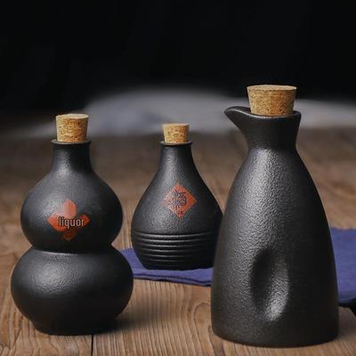 Japanese Style Ceramic Sake Pot and Cup Set - Antique Yellow Wine Decanter and Baijiu Jar for Home Use