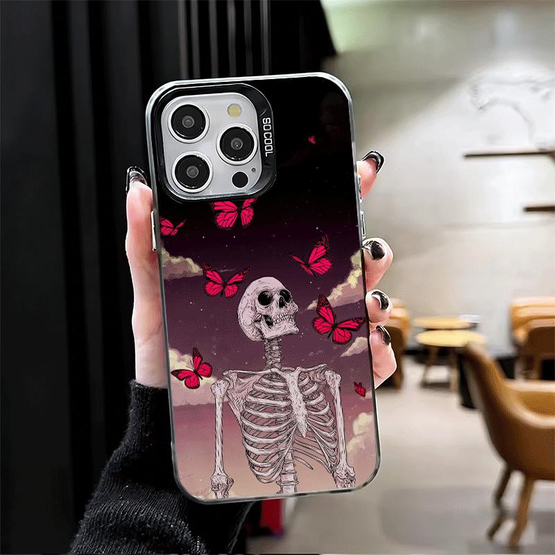 Floral Skull Flower Skeleton Soft Phone Case for iPhone 15 16 17 Pro Max 17Air 16E 14 Plus 13 12 Mini Shockproof Cover Back Shel