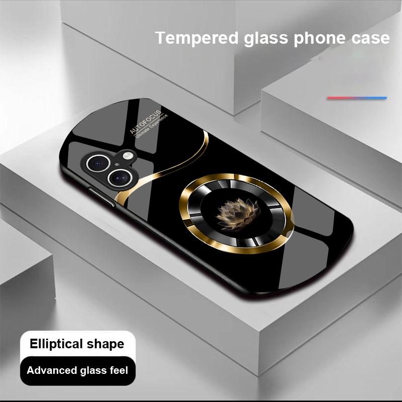 Kreis Lotus Weiß Für Apple IPhone 16 11 13 15 14 Pro Max 12 Mini 7 8 Plus XR X XS Elliptisch Geformte Hülle aus Gehärtetem Glas