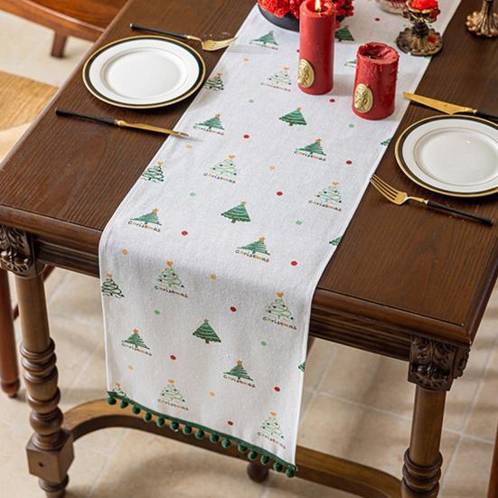 Yousheng Christmas Table Runner Retro Xmas Tree Table Runner Festive Dining Table Decoration Cloth for Holiday Dinner Party Family Gathering