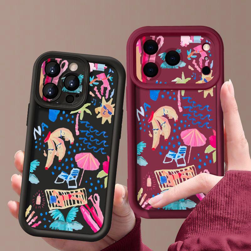 Shockproof Phone Case For iPhone 17 Pro Max Cartoon Vacation Painting Silicone Cover For iPhone 16 Pro Max Cover iPhone 15 14 13 12 11 16E Air