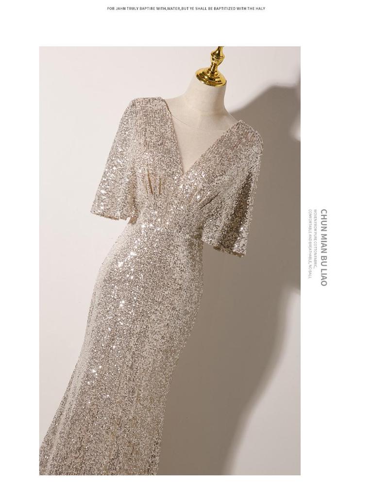 Rochie de seară elegantă 2024 Champagne cu trenă tip pește pentru femei - Stil de banchet de înaltă clasă