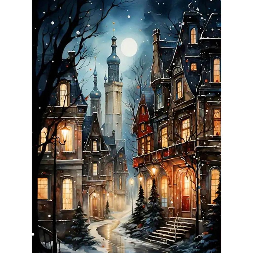 Diamond Painting House Embroidery Street Tree DIY Kit Mosaic Landscape Castle Suitable for Adults Beginners Home Decor