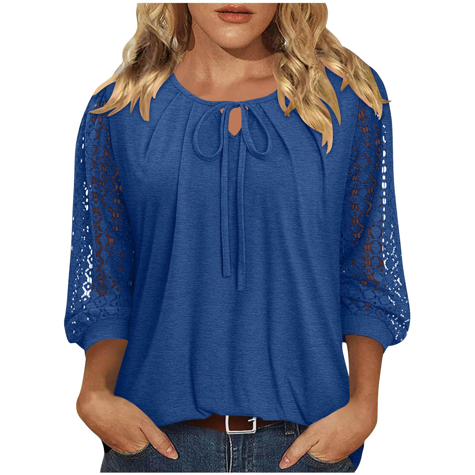 Women s Lace-Up Blouse, Loose Fit, Casual, Sheer Lace XL