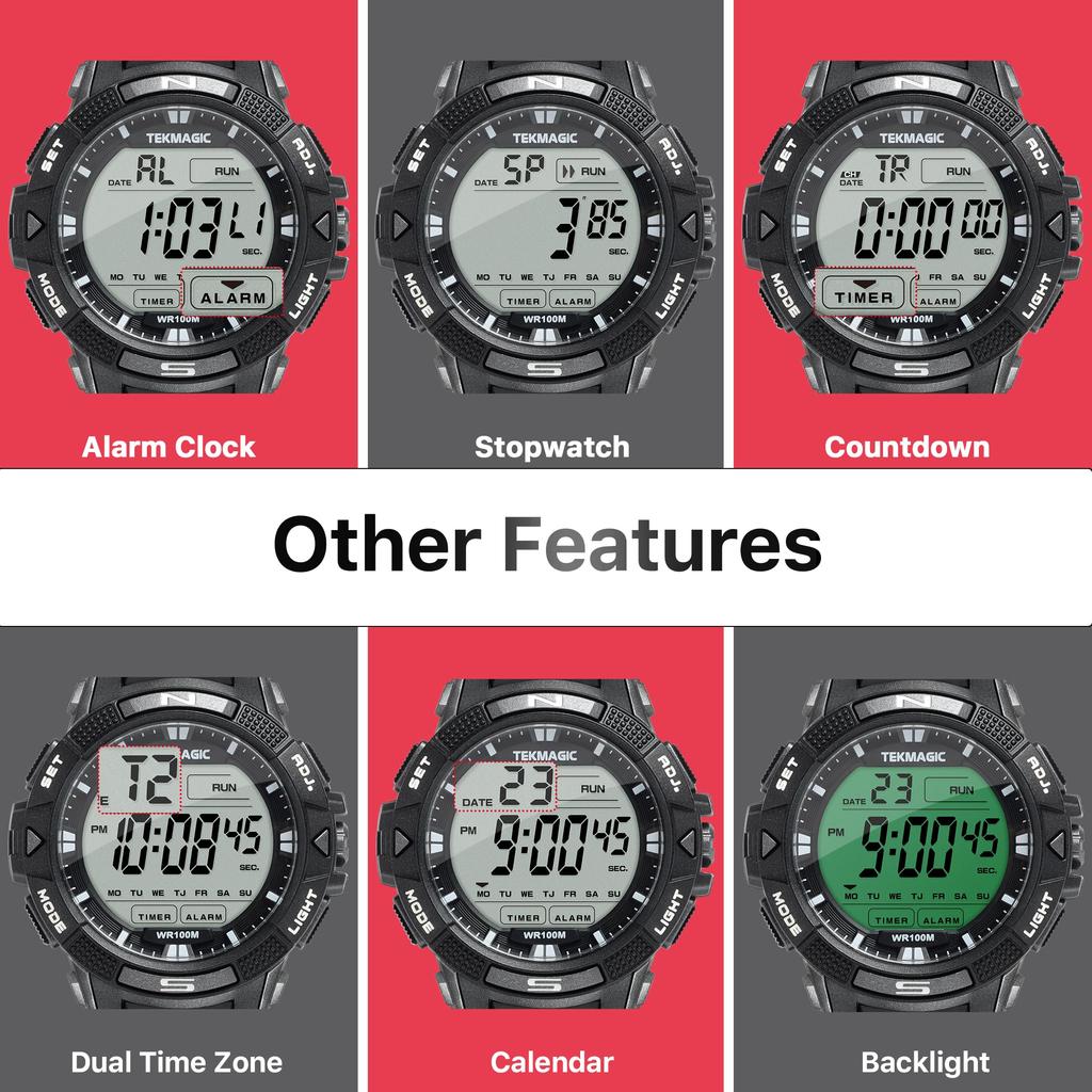 Multi-function 10 ATM Water Resistant Men's Watch, Ideal for Swimming, Diving, and Surfing, with Alarm, Calendar, Stopwatch, Dual Time, and 12- or