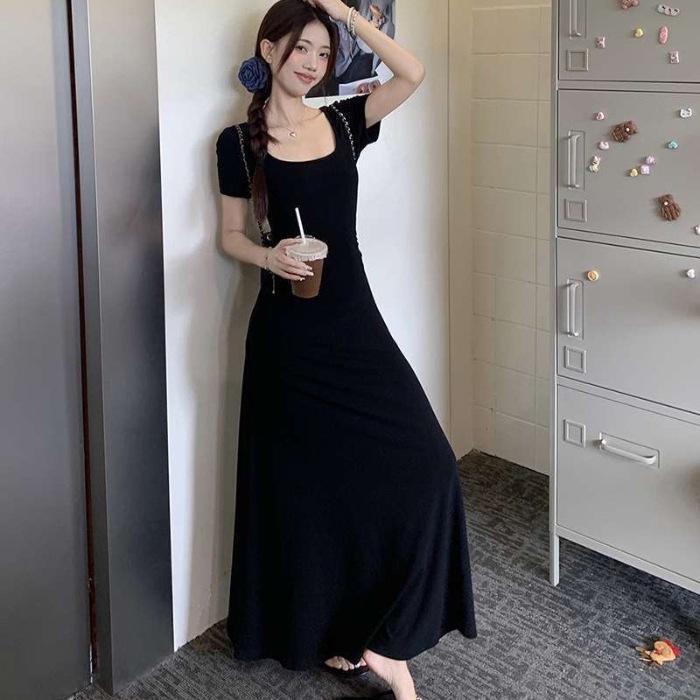 Korean Chic 2025 Petite French Black Summer Dress for Women: High-End Elegant Style