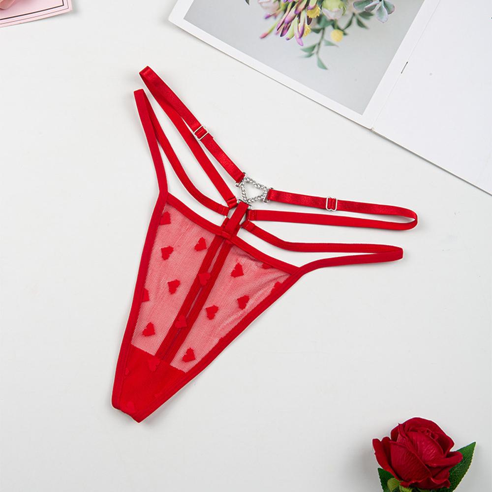 Women's Thong Sexy With  Adjustable Waistband Embroidered Heart Pattern Diamond Buckle Comfortable Underwear