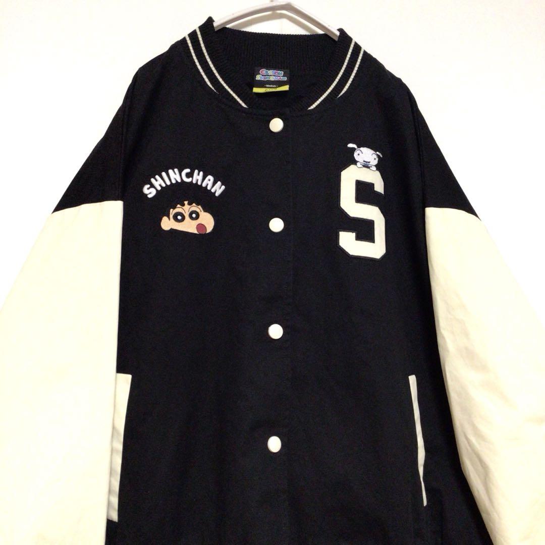 

[USED] Rare Crayon Shin-chan embroidered stadium jacket, black, size free