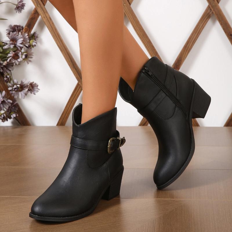 Shoes for Women's Platform Boots Elegant Woman Heeled Shoe Autumn Winter 2025 Coshift Heels Round Head Waterproof Short Barrel