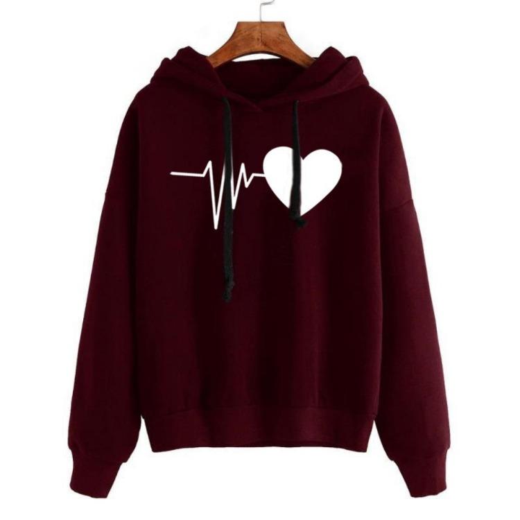 Heartbeat Print Hooded Sweater Jacket Loose Casual Autumn Winter
