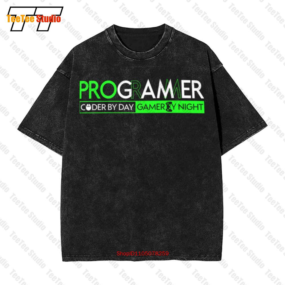 Programmers Day Programer Coder By Day Gamer By Night Vintage Oversized TShirt PAXK S
